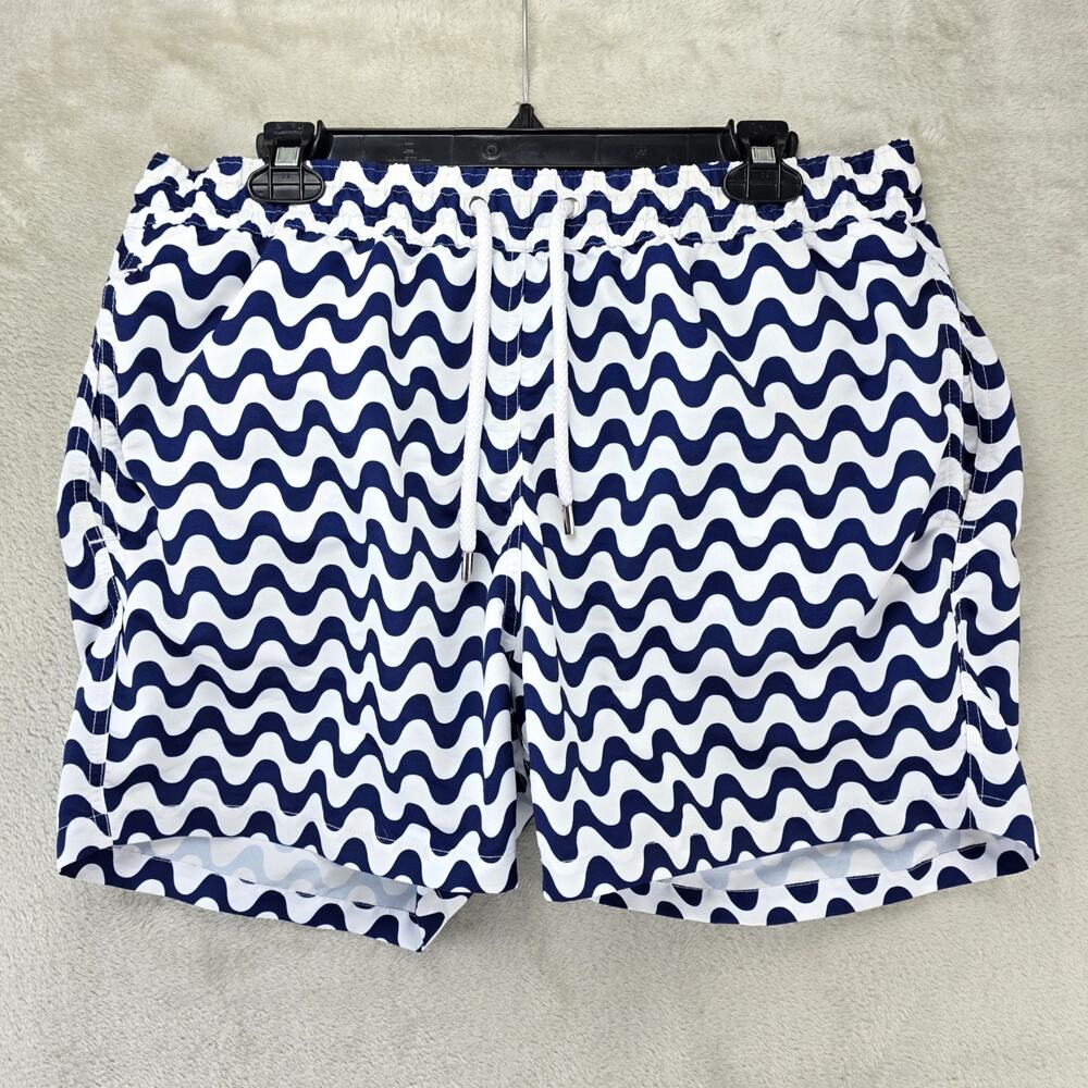 Frescobol Carioca Swim Shorts Mens XL White Blue Copacabana Print Pattern Trunks